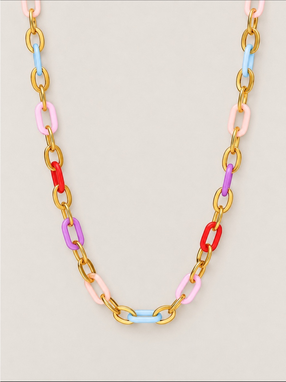 New! 18K Gold Plated Mixed Color Confetti Paperclip Link Chain Necklace NWOT